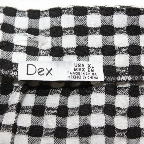 Dex Womens Black White Gingham Tiered Puff Sleeve Button Front miniDress Size XL - Picture 3 of 7